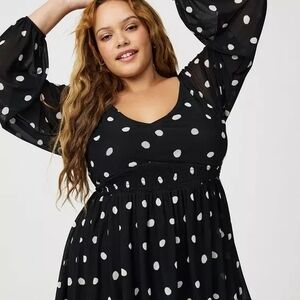 Torrid Black Blouse with White Polka Dots